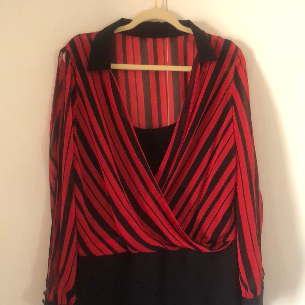 Women’s Elegant bodycon Red and Black Striped cold shoulder Dress